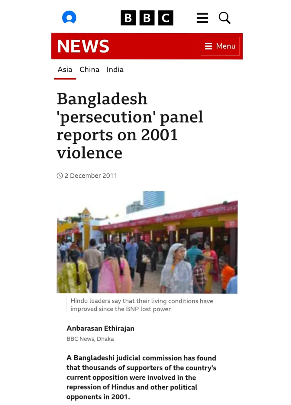 BBC News Bangladesh persecution panel 2001